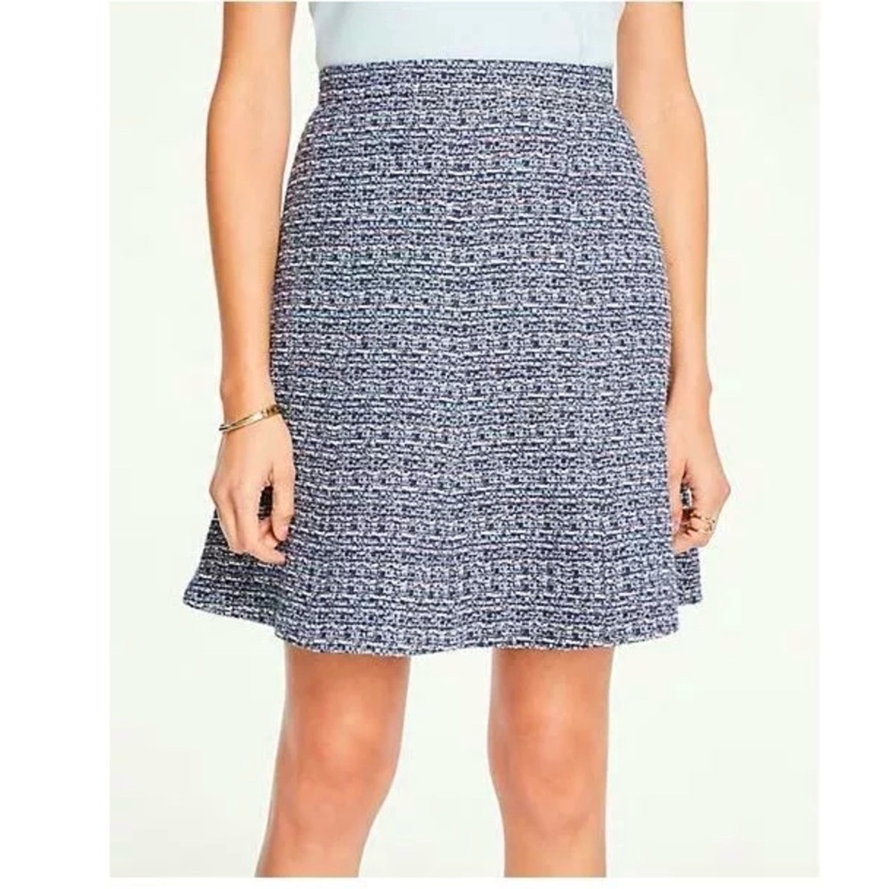 Ann Taylor Women Cotton‎ Tweed Paneled Lined Blue Full Skirt